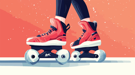 Young Boy Playing with Roller Skates - Flat Vector Illustration