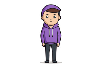 Sad Cartoon Character: A young cartoon character with a cap and purple sweatshirt, conveying a sense of melancholy and loneliness through his downtrodden expression.