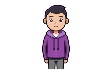 Weary Youth's Expression: A digital illustration depicts a young man in a purple hoodie, conveying a sense of weariness. This image captures a feeling of thoughtfulness and emotional depth.