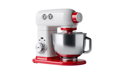 Retro Stand Mixer: A stylish retro stand mixer in red and white, perfect for baking enthusiasts.  The gleaming stainless steel bowl adds a touch of modern elegance.
