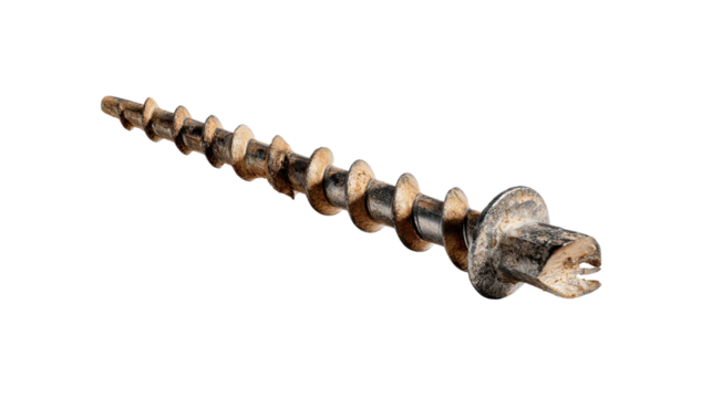 Old Auger Drill Bit: A detailed image of a worn and weathered auger drill bit, showcasing the wear and tear of industrial use. Evoking a sense of history and the passage of time.