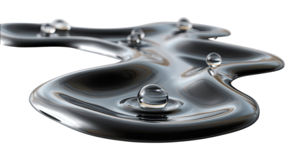 Mercury Drop Reflection: A mesmerizing display of physics and reflection as droplets of water delicately rest atop a pool of mercury.