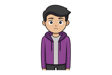 Thoughtful Expression: An animated illustration of a young individual with an expression of contemplation, clad in a purple hooded jacket.