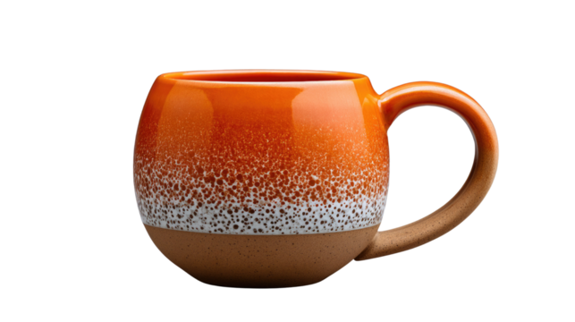 Vibrant Ceramic Mug: A close-up shot captures a beautifully crafted, spherical orange ceramic mug, its unique texture and earthy tones adding warmth and character.