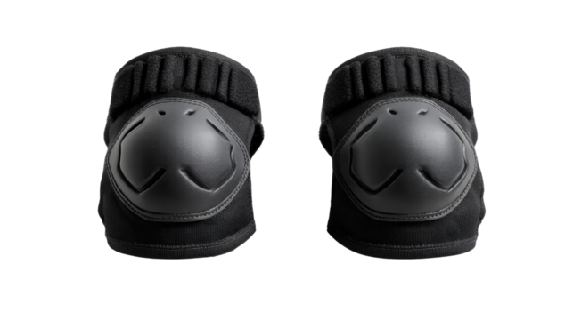 Protective Gear: A close-up shot showcasing a pair of black knee pads, a vital accessory for safety and support. Reflecting durability and safety.