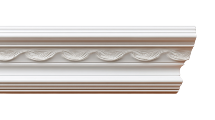 Elegant Architectural Detail: A close-up shot of a section of decorative molding with a classic design, showcasing the delicate curves and intricate craftsmanship.