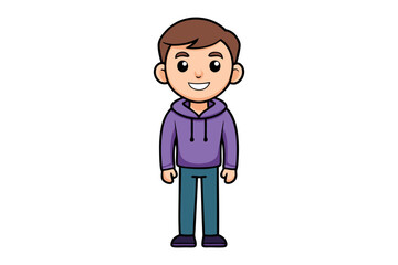 Happy Male in a Hoodie: This image shows a cartoon male. He is in a purple hoodie with blue jeans, and smiling.