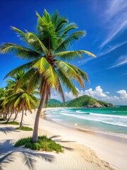 Fototapeta premium White sandy beach with palm trees and turquoise water in Mozambique Beach in Florian?polis Brazil