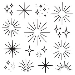 doodle sparkle vector set, sunburst, rays, starburst illustration, doodle designs of rays, bursts, and glowing elements