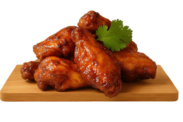 Delicious glazed chicken wings stacked on a wooden board with a fresh cilantro garnish. 🍗✨ Perfect for menus, food blogs, or promo ads that crave mouthwatering visual appeal!
