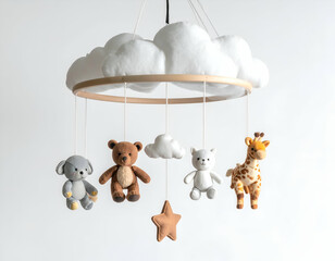 Adorable Cloud Mobile Toy Plush Animals & Star Detail