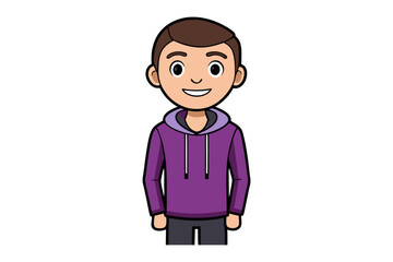 Cheerful Cartoon Avatar: A vibrant cartoon depiction of a smiling person wearing a purple hoodie, radiating positivity and approachability.