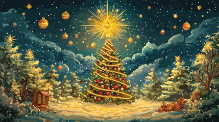 Bright Merry Christmas Card Vector Illustration