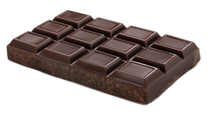 Obraz premium A chocolate bar with squares on it. The squares are dark brown. The chocolate bar is on a white background