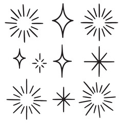 doodle sparkle vector set, sunburst, rays, starburst illustration, doodle designs of rays, bursts, and glowing elements