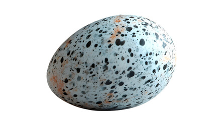 Hyperrealistic shot of a single speckled bird egg (e.g., quail egg). Sharp focus on shell texture and speckle pattern. 
