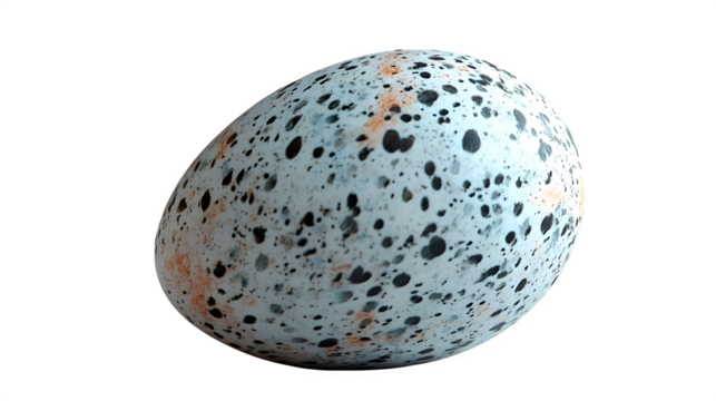 Hyperrealistic shot of a single speckled bird egg (e.g., quail egg). Sharp focus on shell texture and speckle pattern. 
