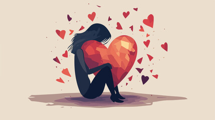 Flat Vector Illustration of Broken Heart and Depression