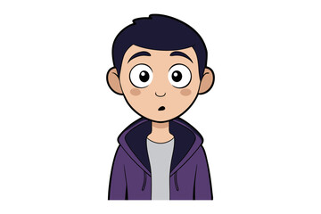 Animated Character: An animated character with wide eyes in a vivid purple hooded sweatshirt. This whimsical creation embodies curiosity and wonder.