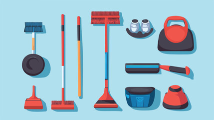 Professional Curling Equipment Flat Vector Illustration