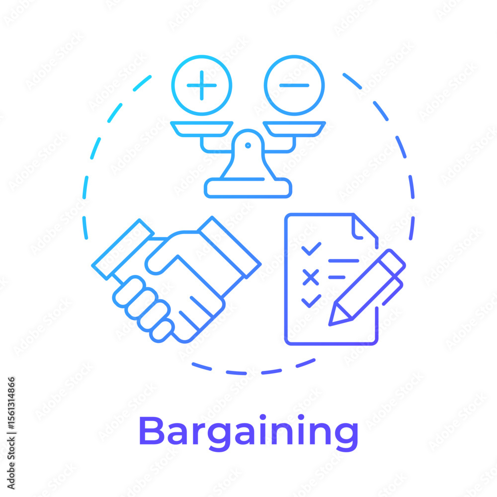 Poster bargaining blue gradient concept icon. try to regain control. five stages of grief. organizational c