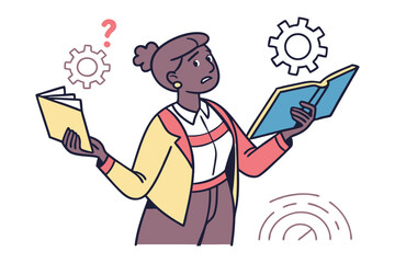 Making Choices: a professional woman finds herself at a crossroads, torn between two distinct paths illustrated by a complex situation. a visual representation of decision-making.