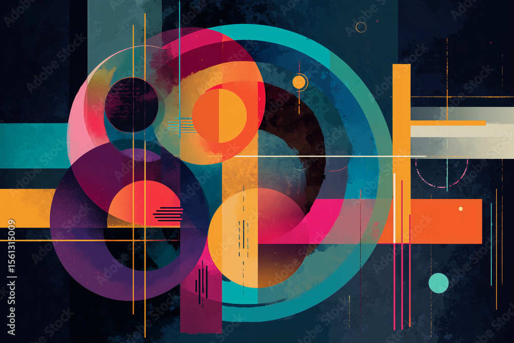 Poster a colorful abstract painting with a large circle in the center