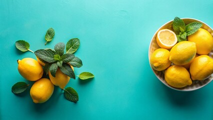 bright yellow lemons and mint leaves
