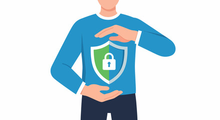 Person Protecting a Green Shield with a White Padlock Symbolizing Security.