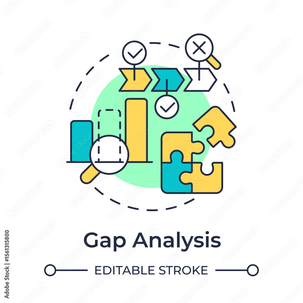 Poster gap analysis multi color concept icon. comparing current and future states to highlight discrepancie