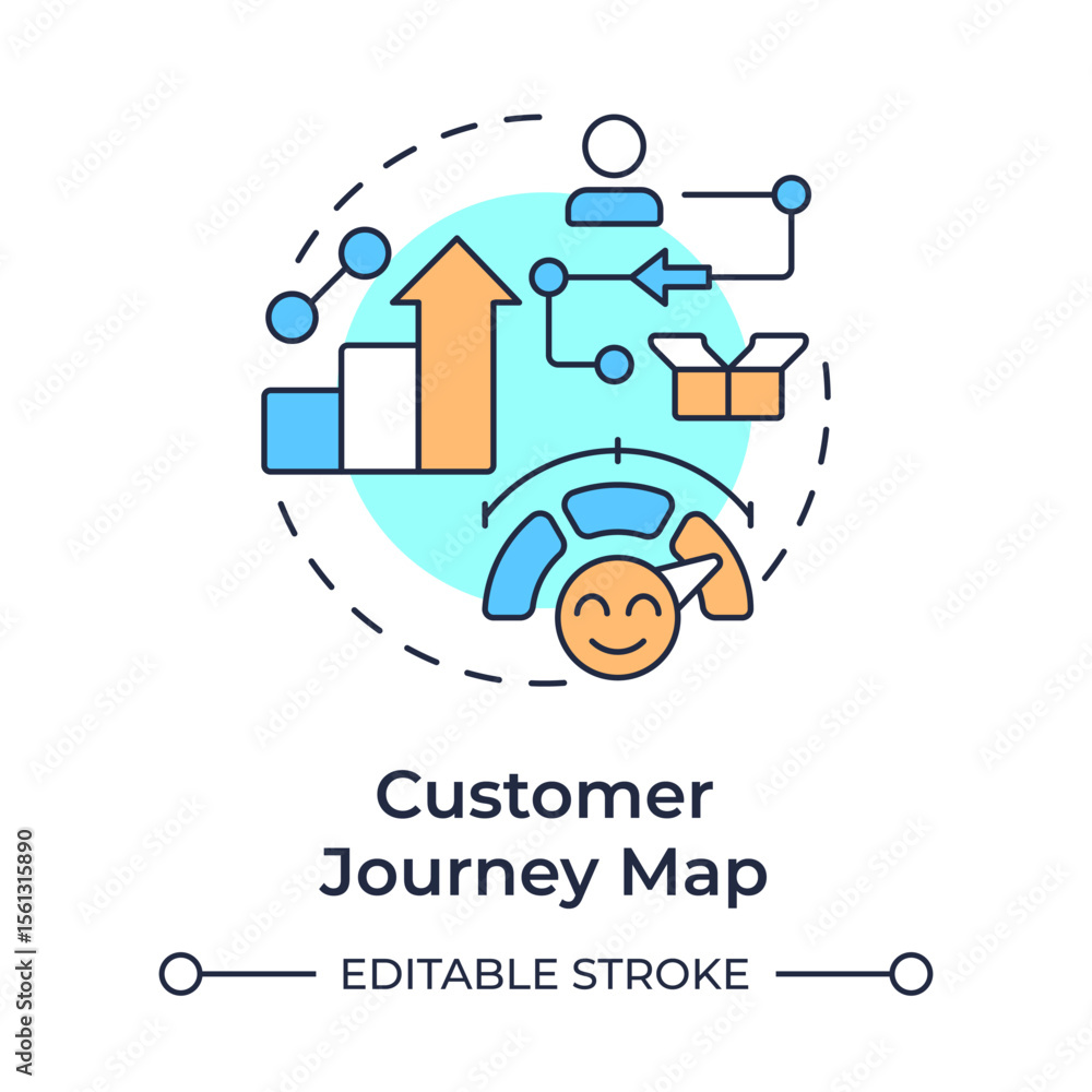 Poster customer journey map multi color concept icon. visual representation of entire experience. gap analy
