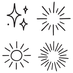doodle sparkle vector set, sunburst, rays, starburst illustration, doodle designs of rays, bursts, and glowing elements
