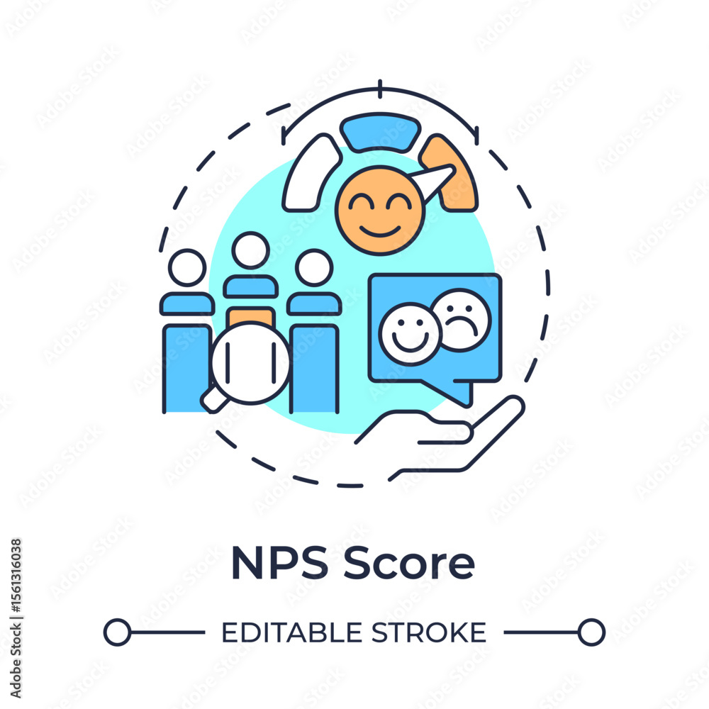 Poster nps score multi color concept icon. metric used to gauge customer loyalty and satisfaction. gap anal