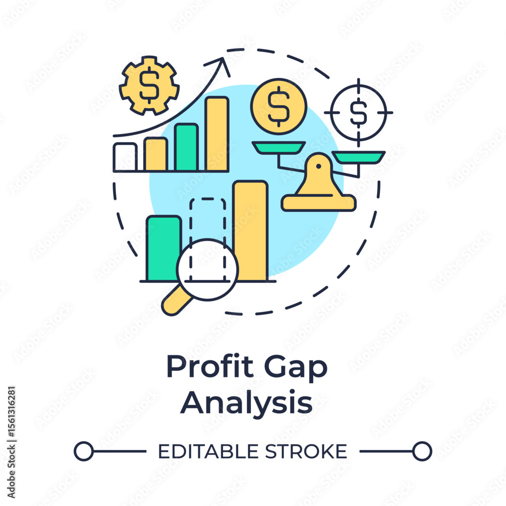 Aufkleber profit gap analysis multi color concept icon. measure difference between actual and target incomes. 