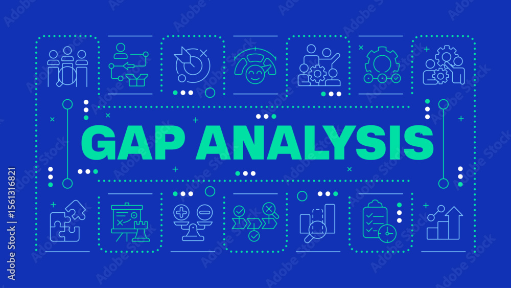 Aufkleber gap analysis dark blue word concept. research differences in organization performance. business. hor