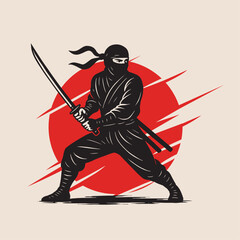 Warrior in Action with Sword background red moon