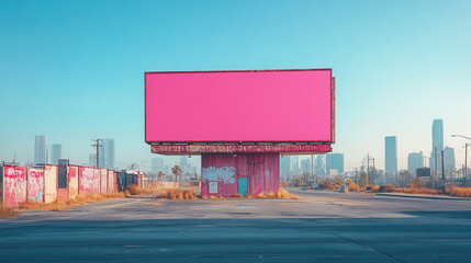 Blank rooftop billboard under clear sky, ready for commercial promotion, minimalistic design, modern architecture, daytime city view 