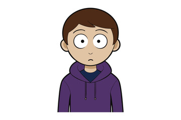 Surprised character illustration: A cartoon image of a boy with big eyes expresses surprise with wide eyed expression, isolated illustration.
