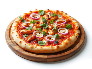 Vegetarian Pizza with Onion Rings, Cilantro, and Tomato Sauce