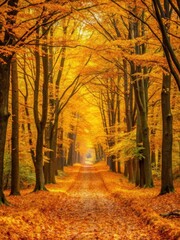 Forest Path Overrun with Golden Autumn Leaves