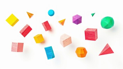 Floating geometric shapes on white background