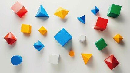 Floating geometric shapes on white background