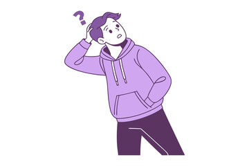 Questioning Mind: A contemplative individual scratches head beneath a question mark above his head, an illustration of profound thought, pondering a complex idea.
