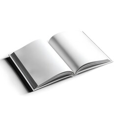 Blank Hardcover Book Open, Clean Minimalist Design, Studio Shot, White Background, Neutral Mood.