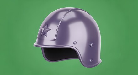 Fototapeta premium Purple Military Helmet 3D Render: A Detailed Closeup View of a Shiny Purple Helmet with a Star Emblem