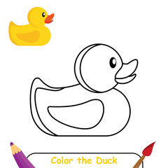 Yellow rubber duck coloring book for kids. kids coloring page. duck toy vector illustration for coloring, print, game, design