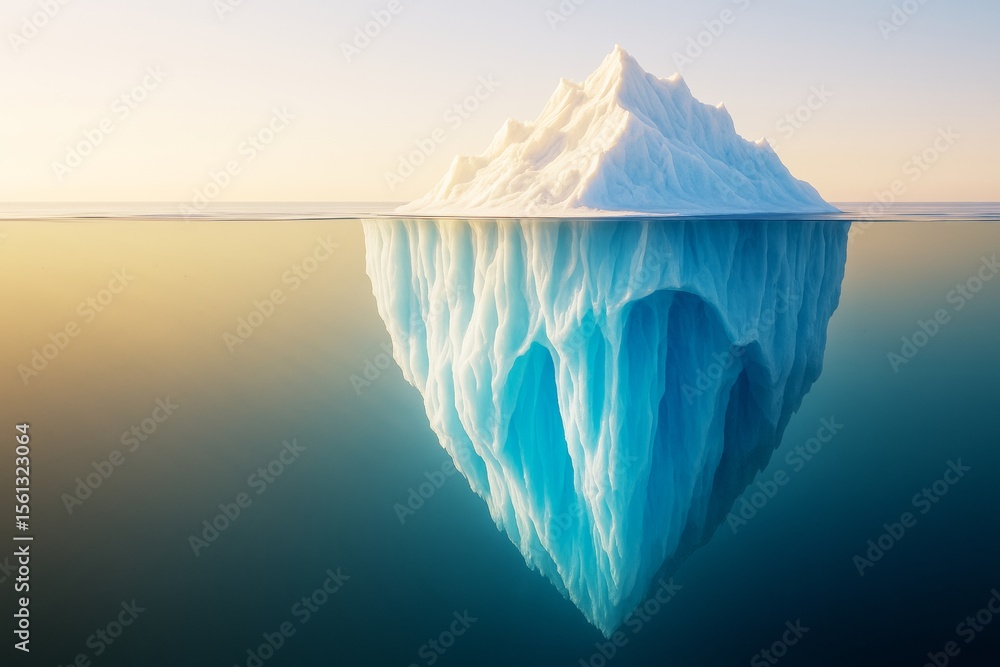 Aufkleber large iceberg floating in calm ocean, showing massive underwater portion, with soft lighting and ser