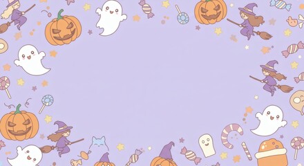 Adorable Halloween Illustration Spooky Cute Pumpkins, Witches, and Ghosts