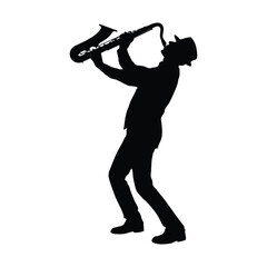 Silhouette of a Jazz Musician Playing Saxophone in Dynamic Pose