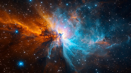 The majestic lagoon nebula space exploration featuring blue and orange cosmic clouds amidst sparkling stars an astonishing astronomical phenomenon